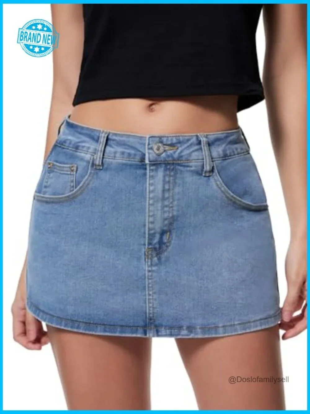 Stretchy Denim Skort Mini Y2K Jean Skirt with Shorts Dressy Casual